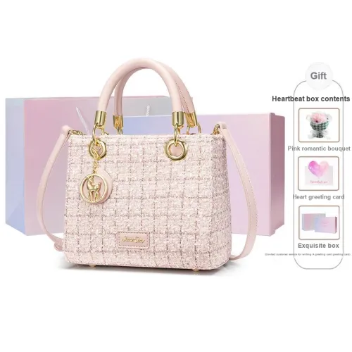 JUST STAR Woolen Tote Crossbody One Shoulder Handbag Regular Women's Black/White/Pink