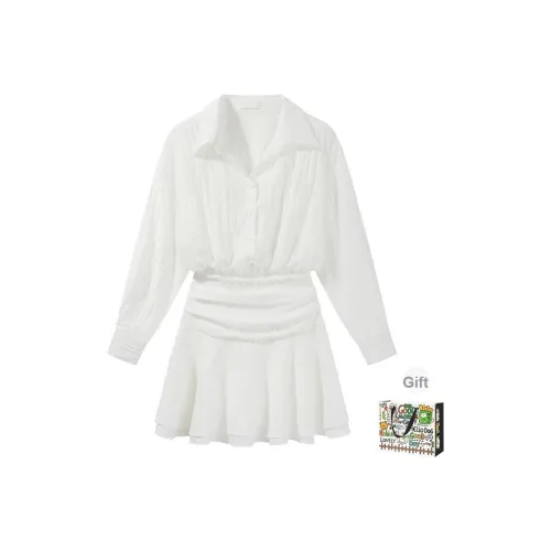 OURUOKE Длинное платье с длинными рукавами женское белое