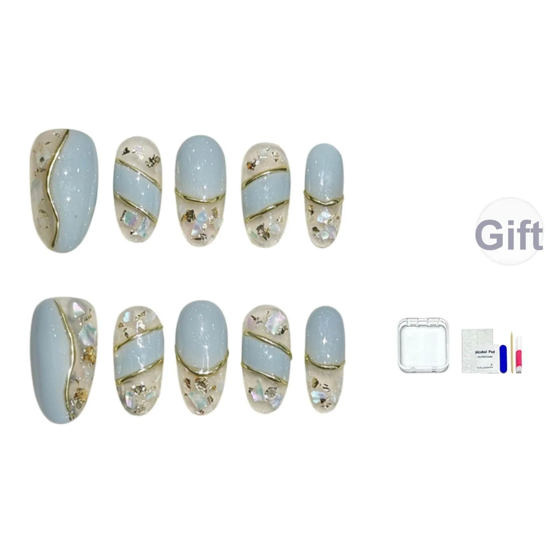 JINGCHANXUE Кленовый лес Закат Ледяная прозрачность Золотая окантовка Handcrafted False Nail Миндаль Мятно-зеленый Телесный Блестки 14mm