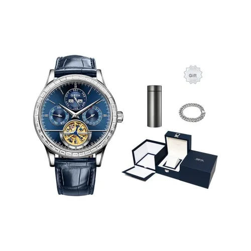 GEYA Conductor Механический механизм кожаный ремешок из коровьей кожи часы для мужчин синий циферблат