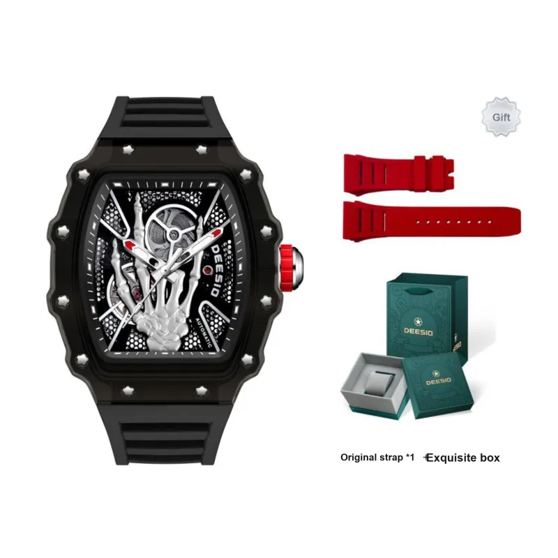 DEESIO Gold Finger Collection Automatic Mechanical Movement Rubber Strap Watch Men's Watches Black Dial-16