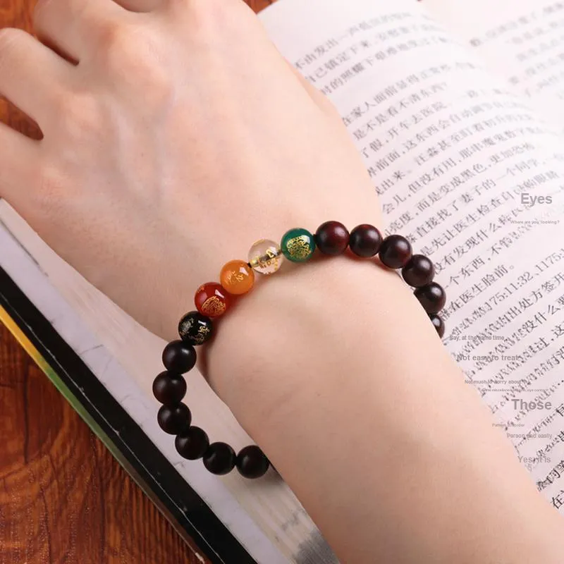 Yeon yun Jewelry Small Leaf Red Sandalwood Wooden Bracelets Unisex 8mm-6
