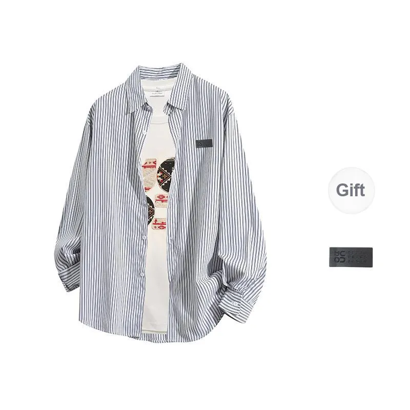 YOSICIL Shirt Unisex Light Blue Striped Comes With White T Shirt-10