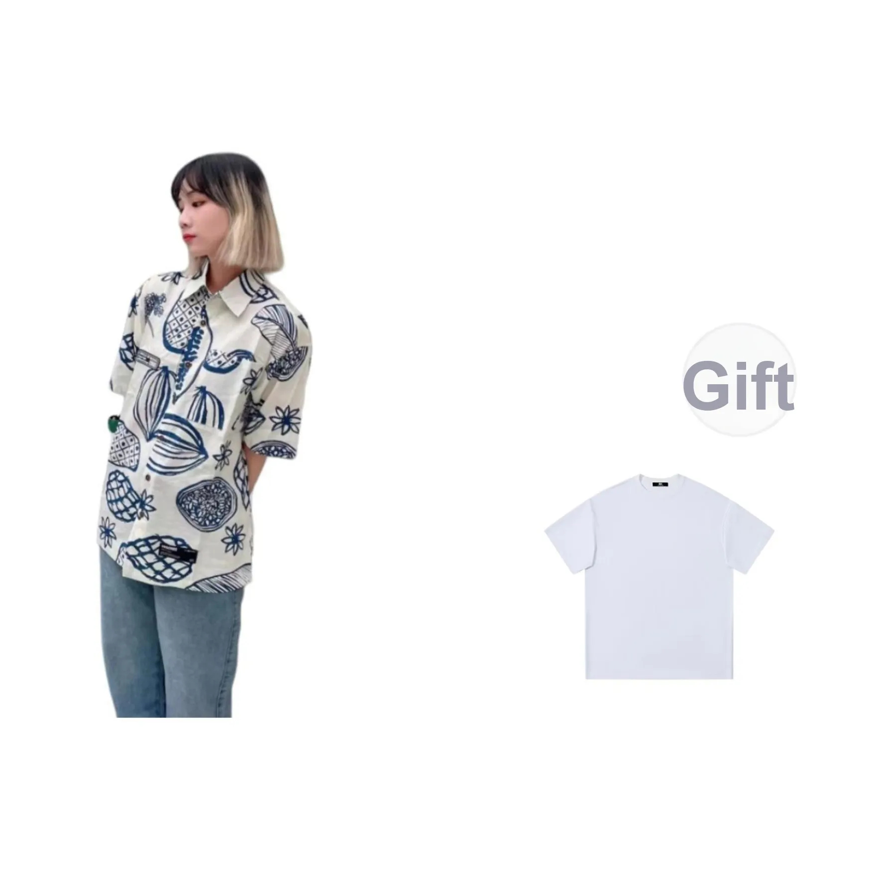 PWUE Синий и Белый Многоцветный с подарками Белая рубашка унисекс рубашки