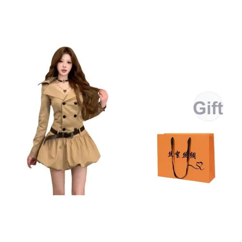 SIXUSICHOU Хаки Женские Длинные Платья с Рукавами