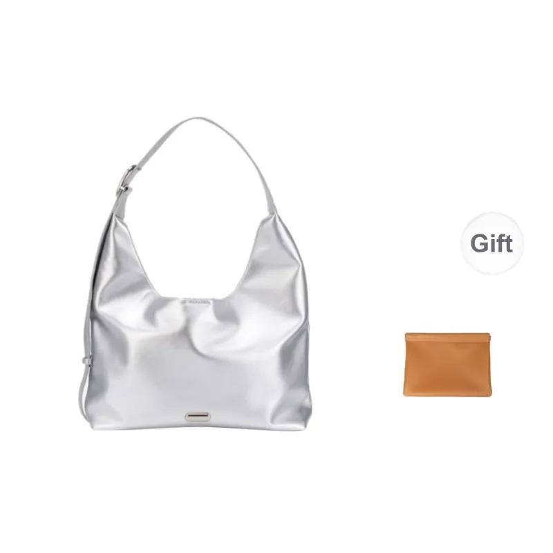 OMI Synthetic Leather Shoulder Bag Regular Medium Size Women's Black/White/Silver-4