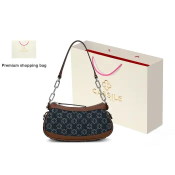 CASSILE Synthetic Leather Shoulder Bag Women's Light Blue With Dark Brown/Royal Blue With Champagne