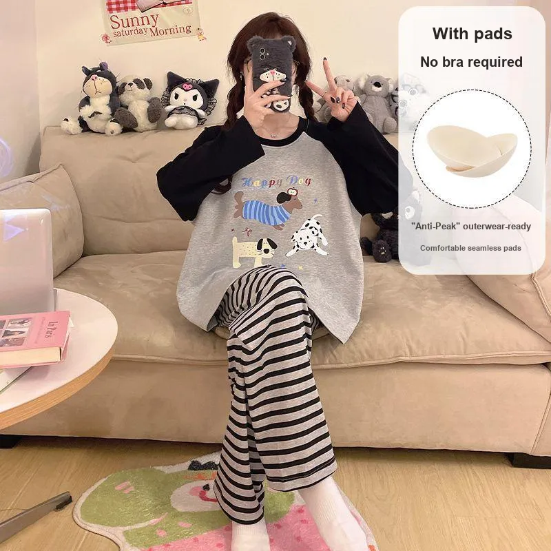 METE WHALE MT Pajama Set Women's Puppy Stripes-3