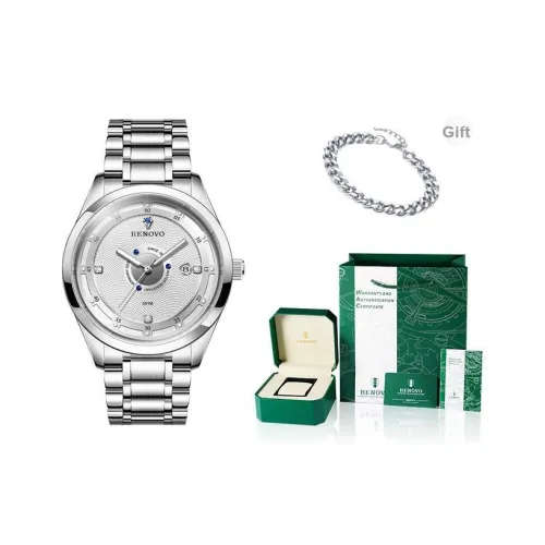RENOVO Кварцевый механизм ремешок из нержавеющей стали унисекс белый циферблат