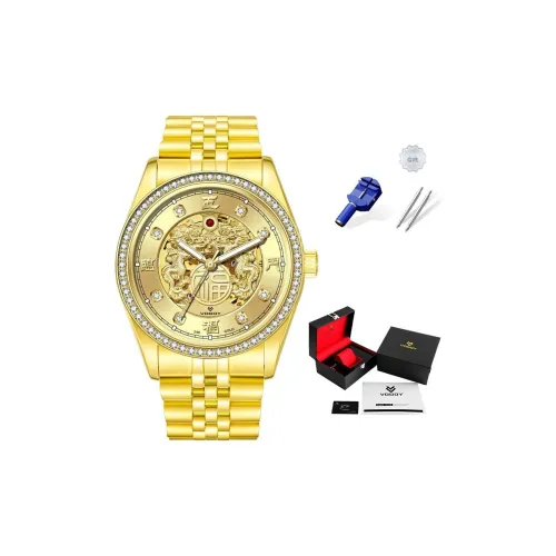 VODOY Мужские Стильные и Взрослые Механические Наручные часы с Стальным Ремешком и Золотым Циферблатом Мужские Часы