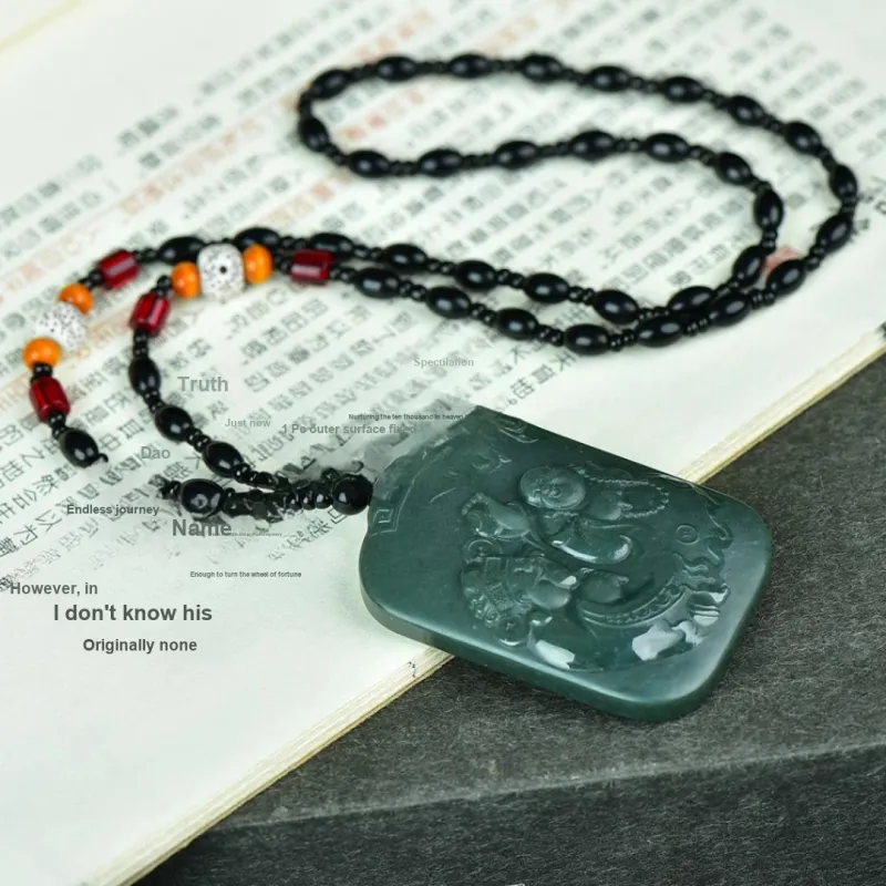Jade Charm Yao Hetian Jade Necklaces Green Jade Unisex-2