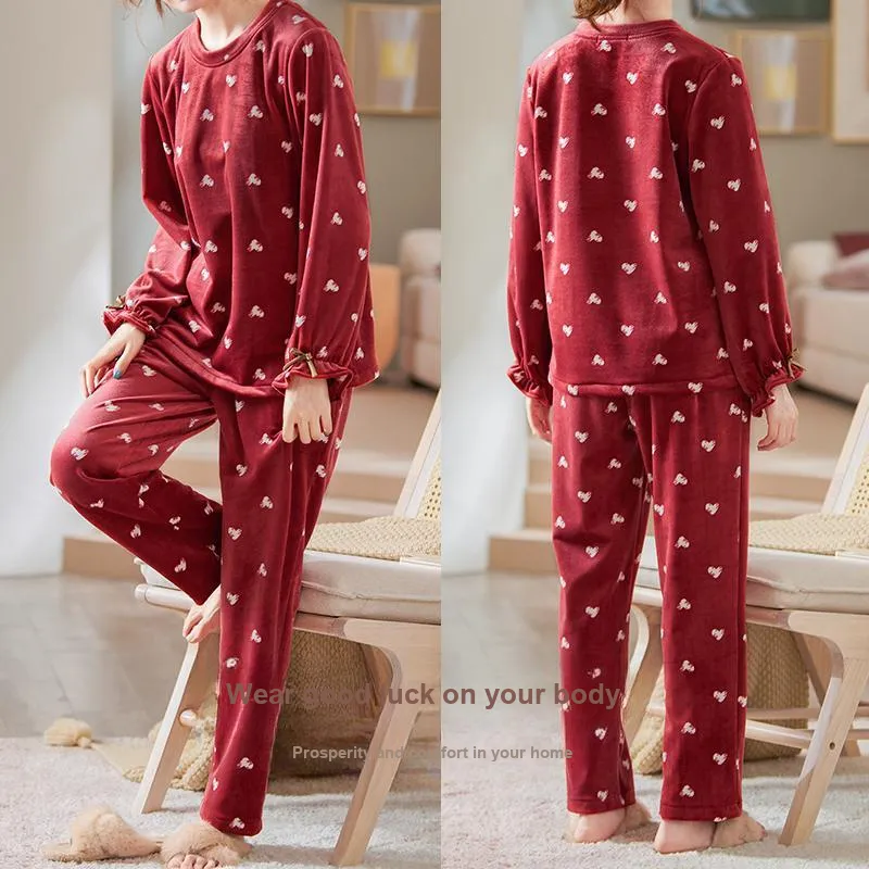 Xuan Liang Pajama Set Women's Red Velvet Color-2