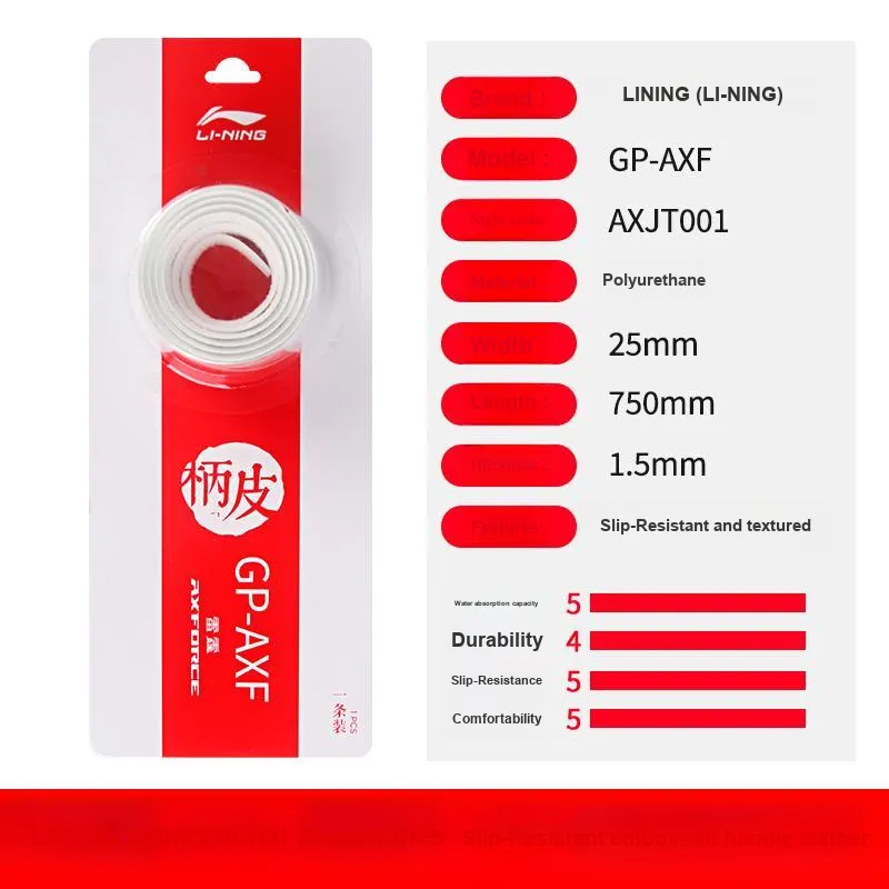 LiNing Thunder Series Badminton Grip Tape White Polyurethane Thickened AXJT001-1