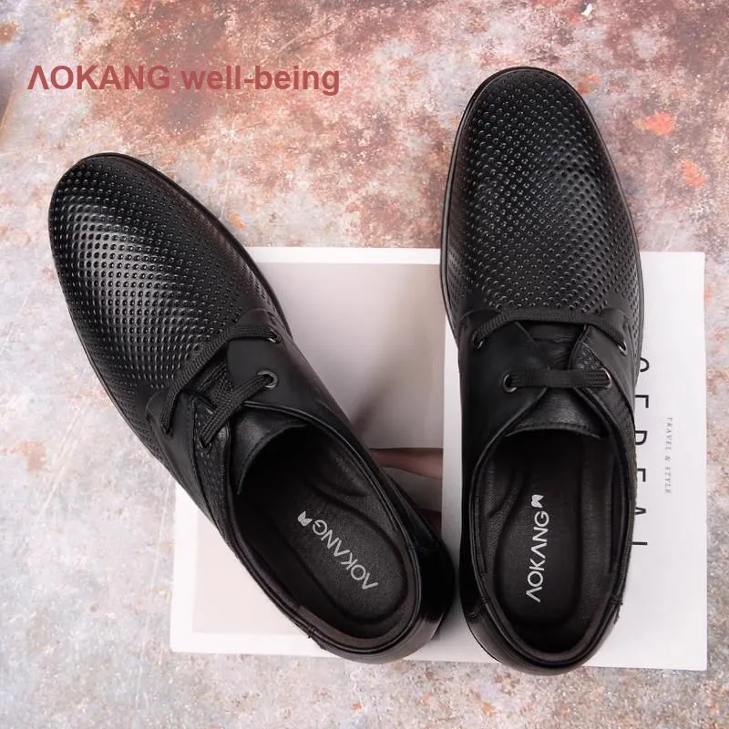 AOKANG Leather Sandal Men's Casual Leather Shoes Men's Black Camel Brown-5