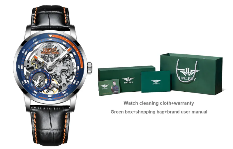 JINLERY Machine Automatic Mechanical Movement Genuine Leather Strap Watch Men's Watches Cut-Out Dial J9033-11