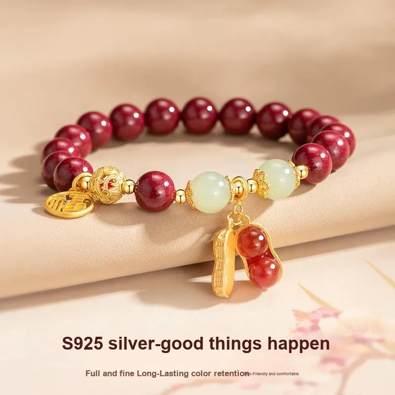 Branded Jewelry Natural Cinnabar Bracelets Women's-5