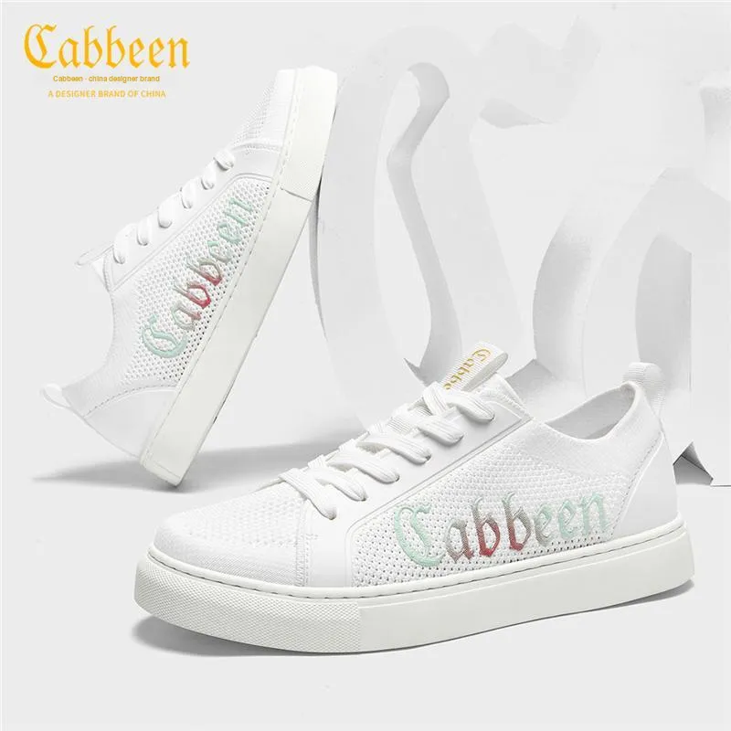 Cabbeen Canvas Flyknit Preppy Glow In The Dark Lightweight And Breathable Low Top Skateboard Shoes Men's White Sneakers-6