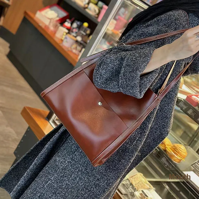 TTaG．baG Top Grain Vegetable Tanned Cow Leather One Shoulder Handbag Women's Coffee/Brown-5