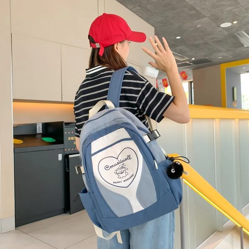 Deli Bear Nylon Backpack Regular Unisex Black Stockings/Black White/Blue Black/Blue Purple-5
