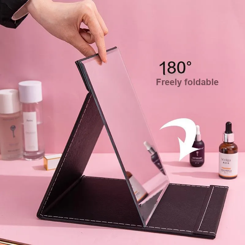 A Few More Cute Foldable Portable High Definition PU Leather Table Large Size Make Up Mirrors Travel Business Unisex-14