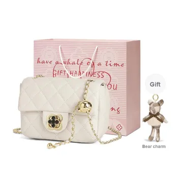 FAIRWHALE Cow Split Leather Crossbody Bag Chain Bag Regular Women's Ecru