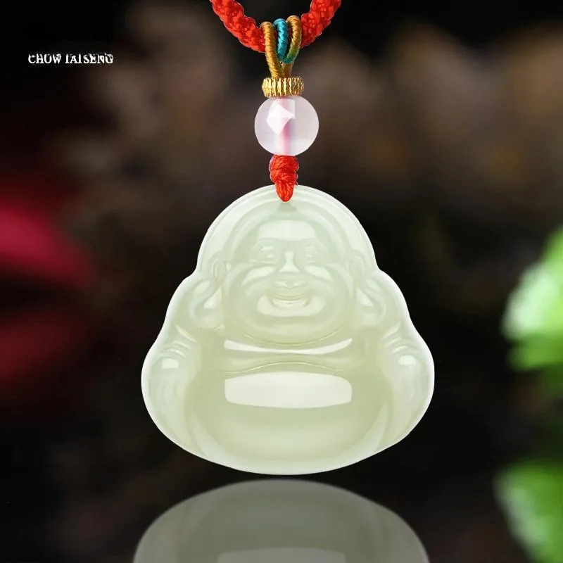 CHOW TAI SENG Hetian Jade Pendant, Gift Pale Greenish White Jade Unisex-12