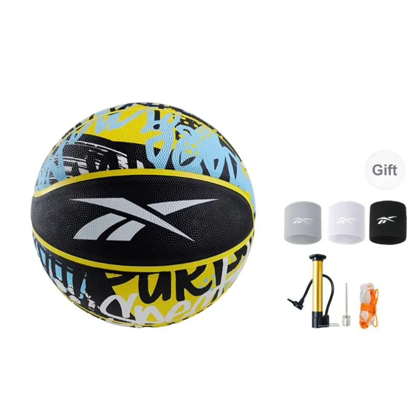 Reebok Rubber Basketball Blue Yellow Size 7 Street Training Competition Unisex-2