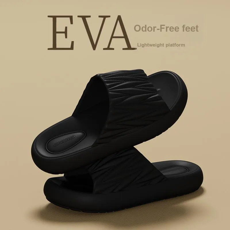 Warm Edge Pleated Slippers Summer Home Indoor Minimalist Style Slip Resistant Couple Bathroom Bathing Home Slippers-5