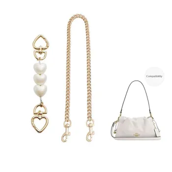 Metal Shoulder Bag With Extended Strap Short Pearl Chain Accessory Women's White