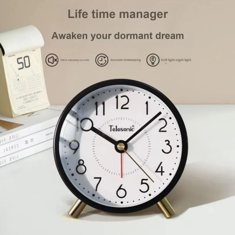 TELESONIC Sweeping Seconds Movement Alarm Clock Unisex White-6