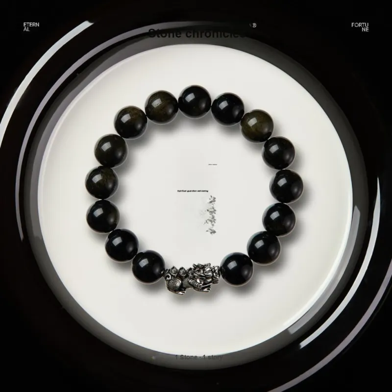 Stone Notes Obsidian Bracelets Unisex-9