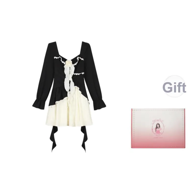ANNIBUHUO Long Sleeved Dresses Women's Black-0