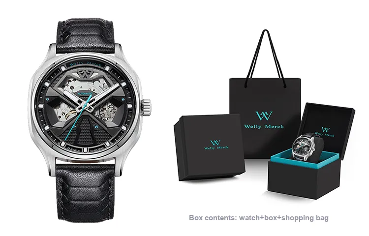 Welly Merck Automatic Mechanical Movement Stainless Steel Strap Watch Men's Watches Cut-Out Dial-12
