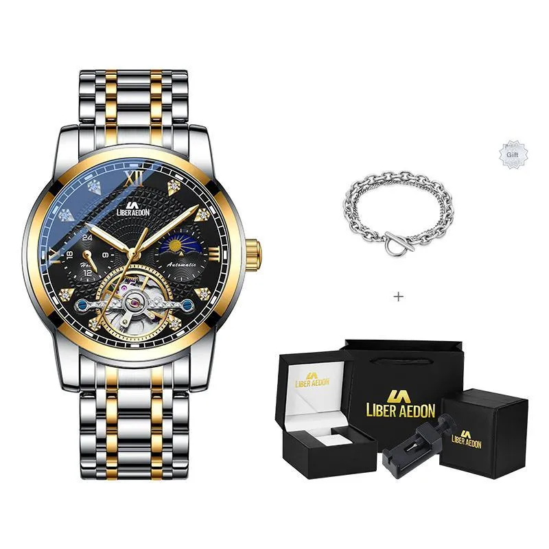 LIBER AEDON Mechanical Movement Stainless Steel Strap Silver Dial Men's Watches-22