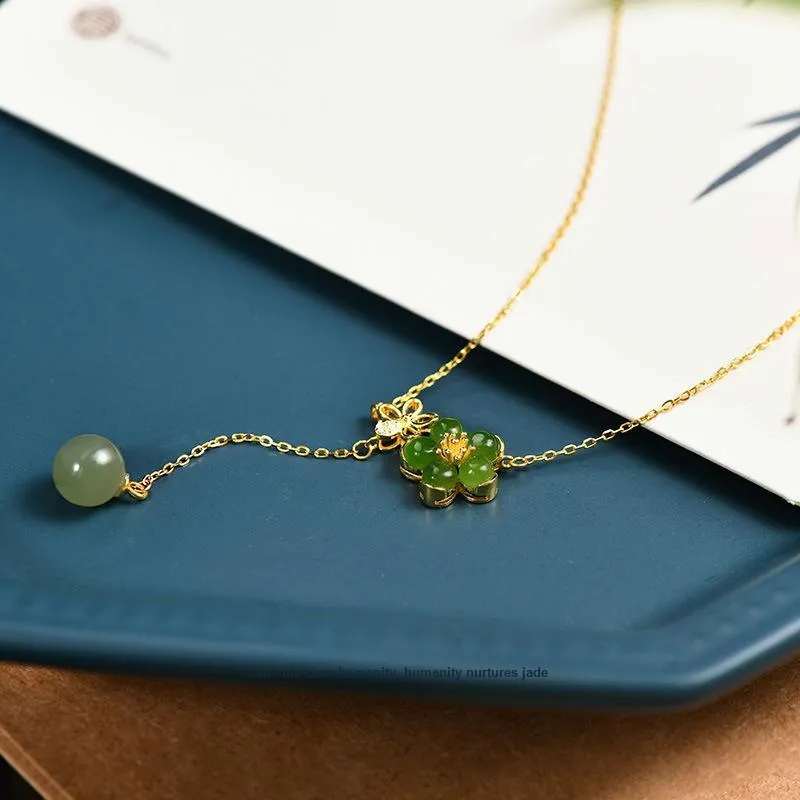 WEITIANXUAN Hetian Jade Necklaces Pale Greenish White Jade Women's-4