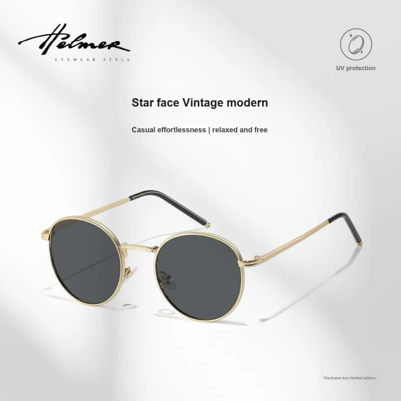 HELMER Alloy Oval Sunglasses Unisex Gold-2