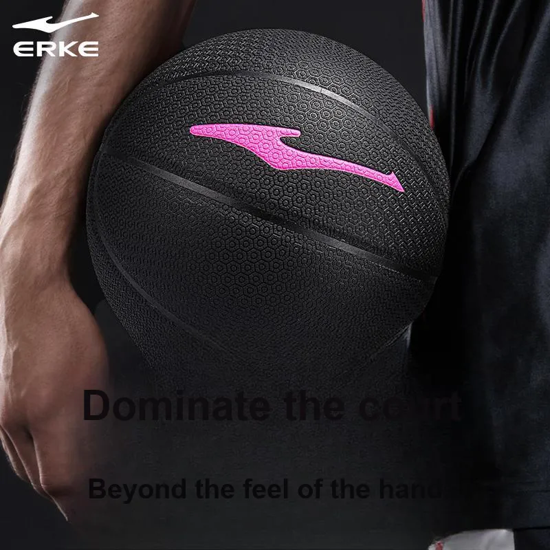 Erke Hexagonal Warriors PU Basketball Pink Black Size 7 Ball Training Competition Unisex-1