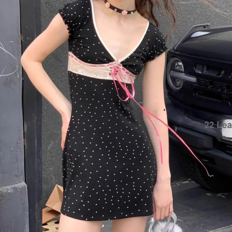 TORIGHT Short Sleeved Dress Women's Black+Bowknot Hair Tie Comes With-6