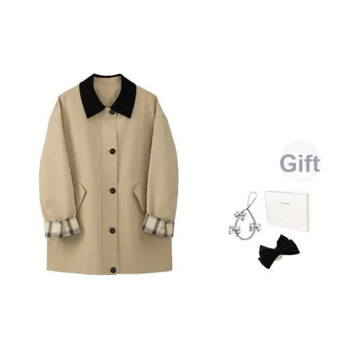 Fstudio Осенний Корейский стиль Премиум Цветовой блок 100% хлопок Длинный рукав Коммутирование Тренчкот Женские