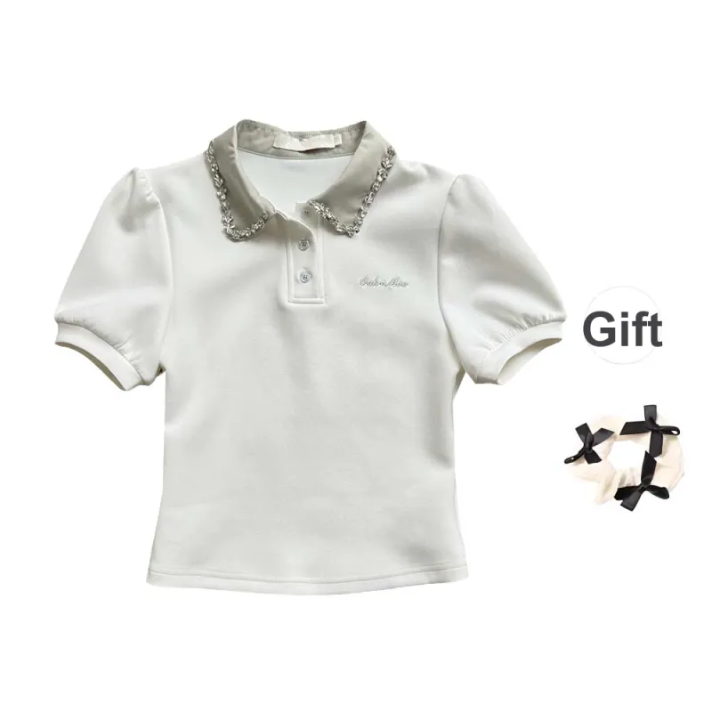 TURN UP T Shirt Women's White+Bowknot Hair Tie Comes With-0