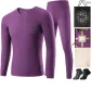 V-Neck Clothing Sets (Grape Purple) Seamless Heat Retention/Comes with 2 Pack Socks+Shopping Bag