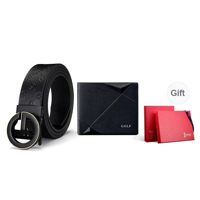 GOLF Cow Leather Belts Men's Black/Black Gold 3.5cm-9
