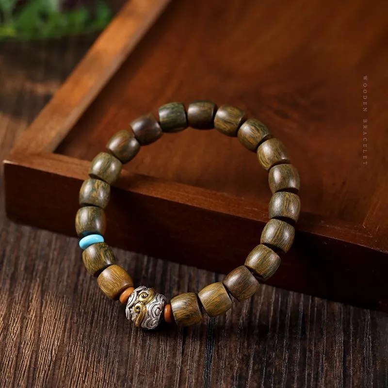 Jinghua Record Green Sandalwood Wooden Bracelets Unisex-2