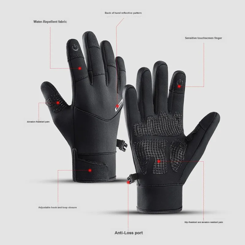 HNJ Riding Equipment Cycling Glove Unisex Microfiber, Polar Fleece, Neoprene, Conductive Fiber Black-2