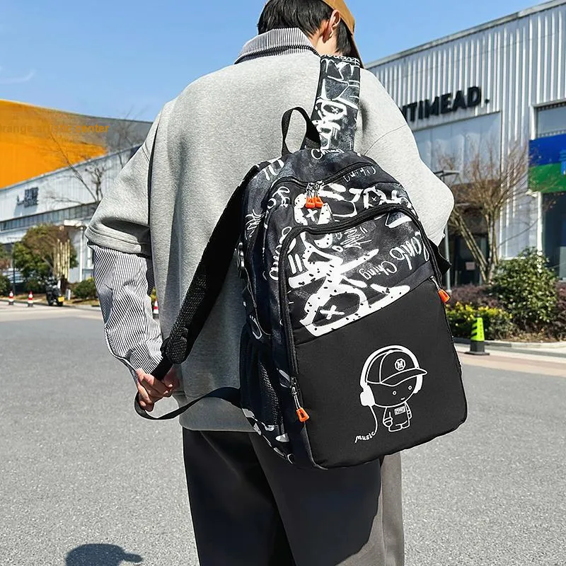 BRABOSTON Nylon Backpack Regular Unisex Pure Black/White/Blue/Black-17