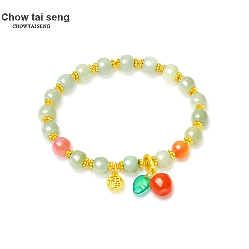 CHOW TAI SENG Hetian Jade Bracelet, Delicate And Versatile Hand Accessory Pale Greenish White Jade Women's-3