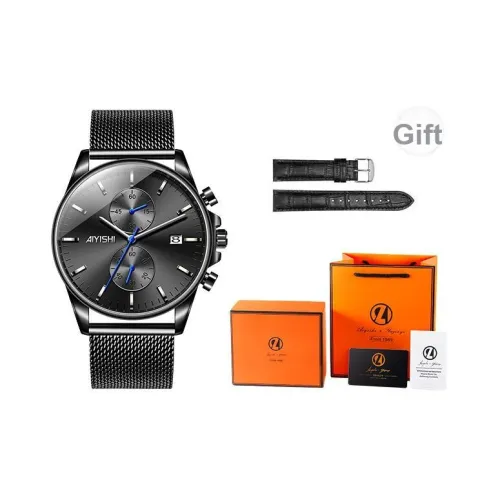 AIYISHI Кварцевый механизм металлический ремешок мужские часы черный циферблат