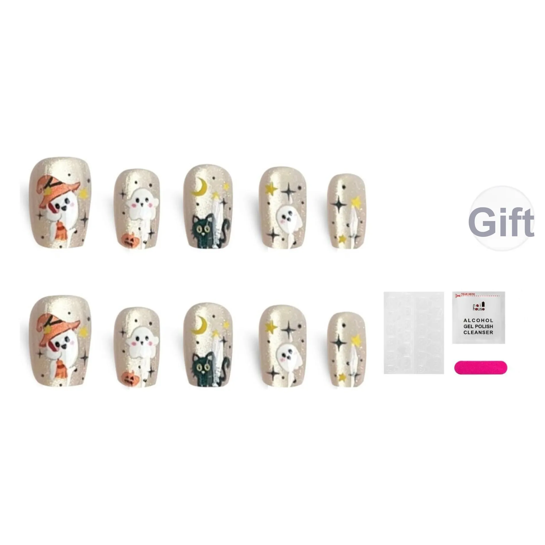 JIABITU Хэллоуин Little Cute False Nail Короткий LADDER Однотонный Smudge Flashing 14mm