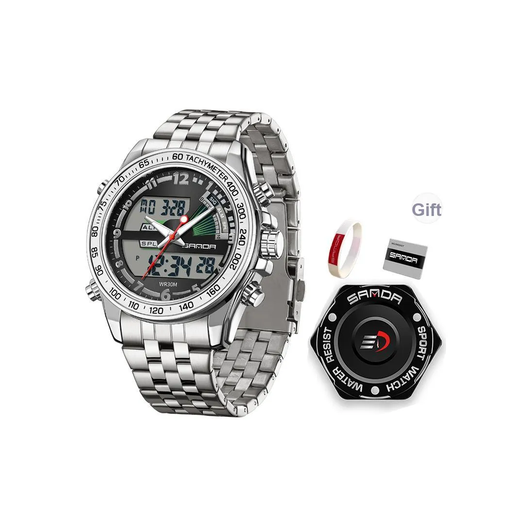 Sanda Кварцевый механизм стальной ремешок мужские часы черный циферблат