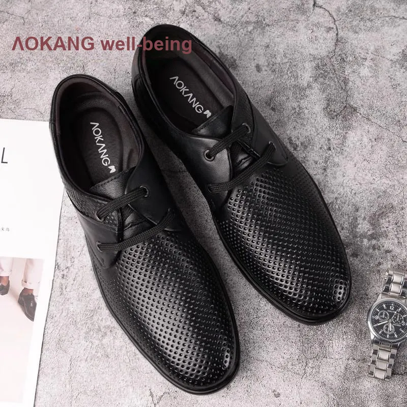 AOKANG Leather Sandal Men's Casual Leather Shoes Men's Black Camel Brown-4
